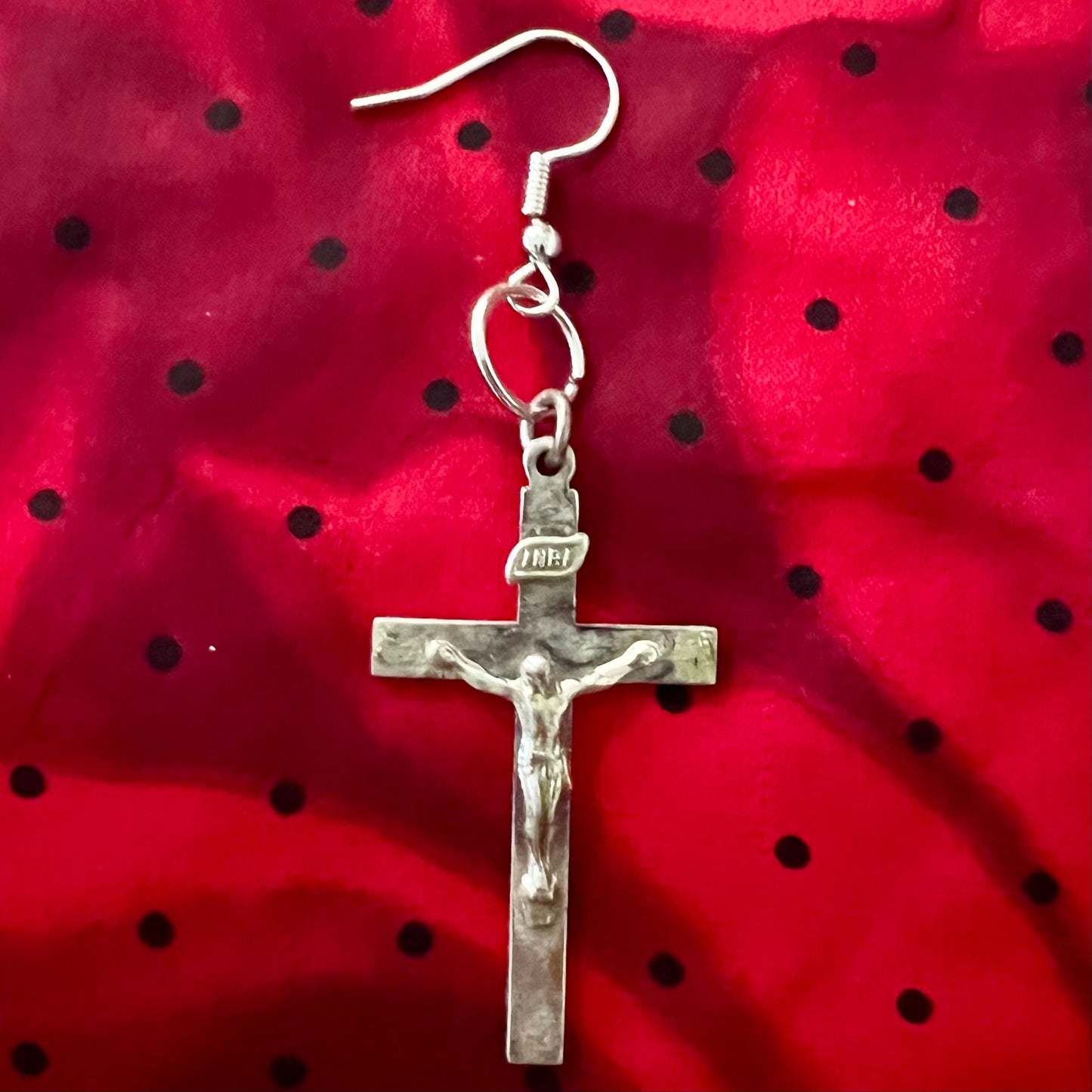 Silver Crucifix Single Dangly Earring