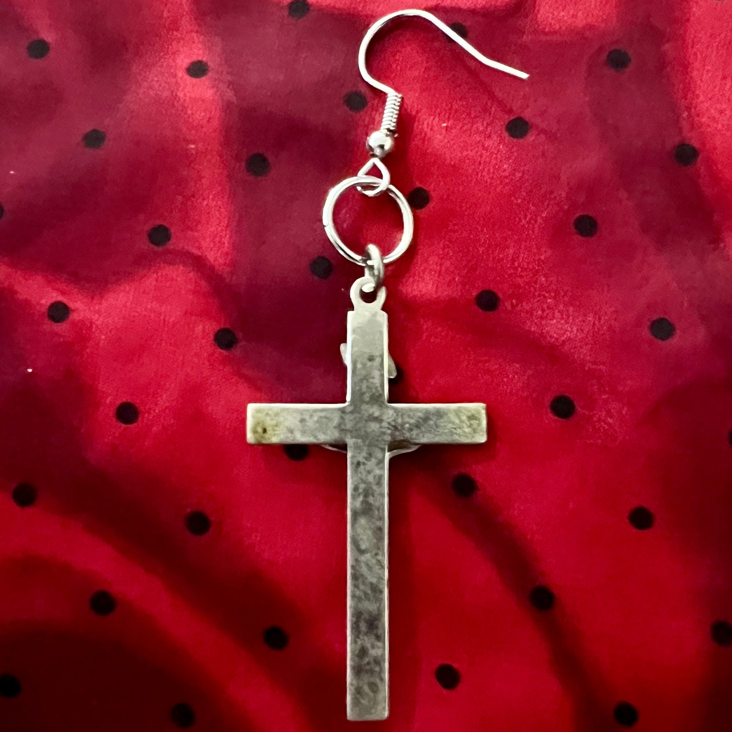 Silver Crucifix Single Dangly Earring