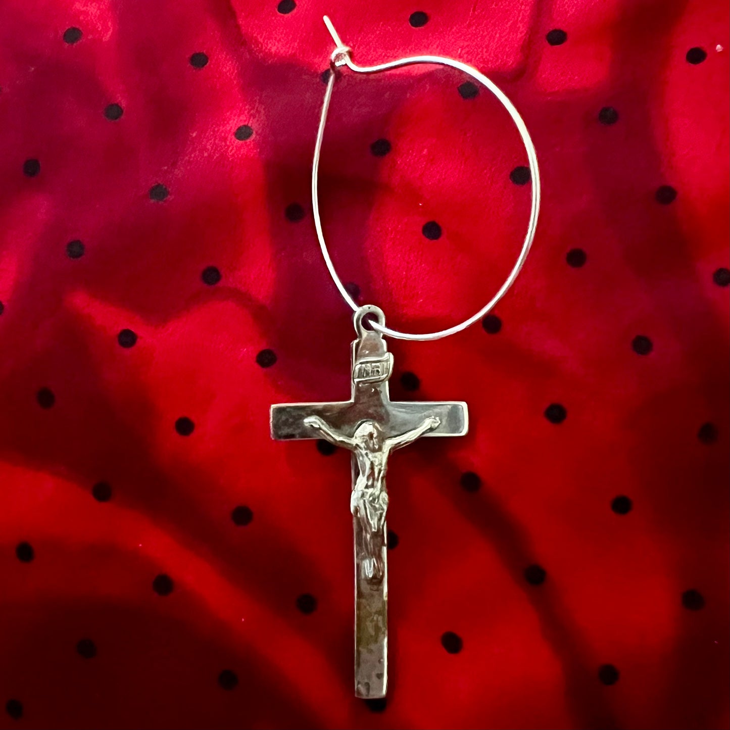 Silver Crucifix Single Loop Earring
