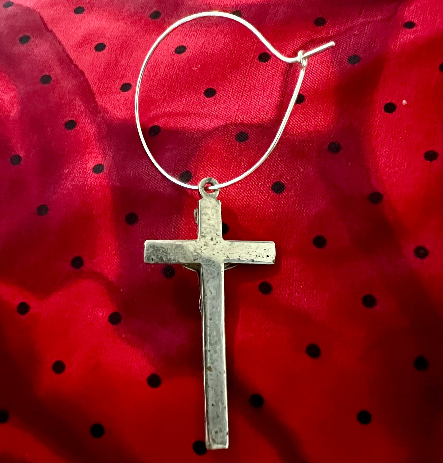 Silver Crucifix Single Loop Earring