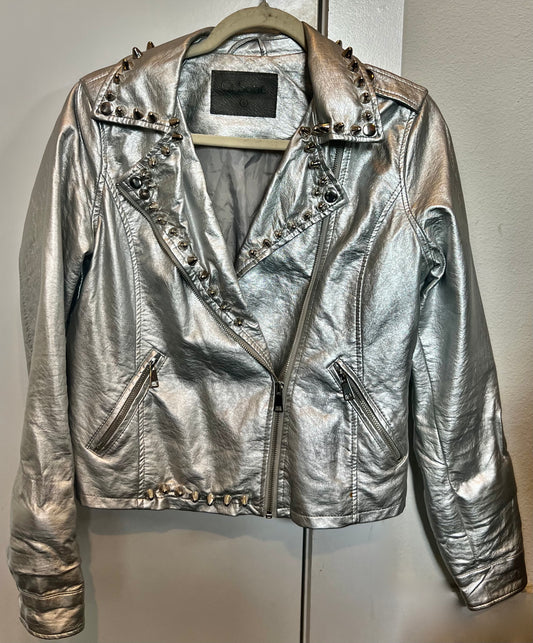 Hand Painted/Studded Faux Leather Silver Jacket